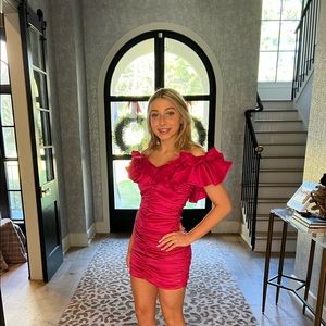 Nikolina Ruched Dress in Magenta by Lovers and Friends